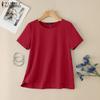 ZANZEA Women Casual Round Neck Summer Short Sleeve Cotton Tops