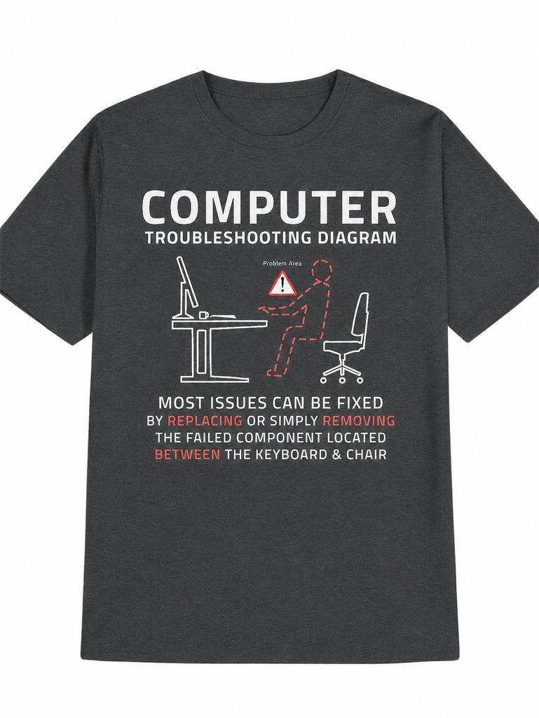 Funny Computer Troubleshooting Diagram IT Tech Joke Print Tshirt Unisex and Unisex Cotton Programmer Nerd Graphic Short Sleeve Tees