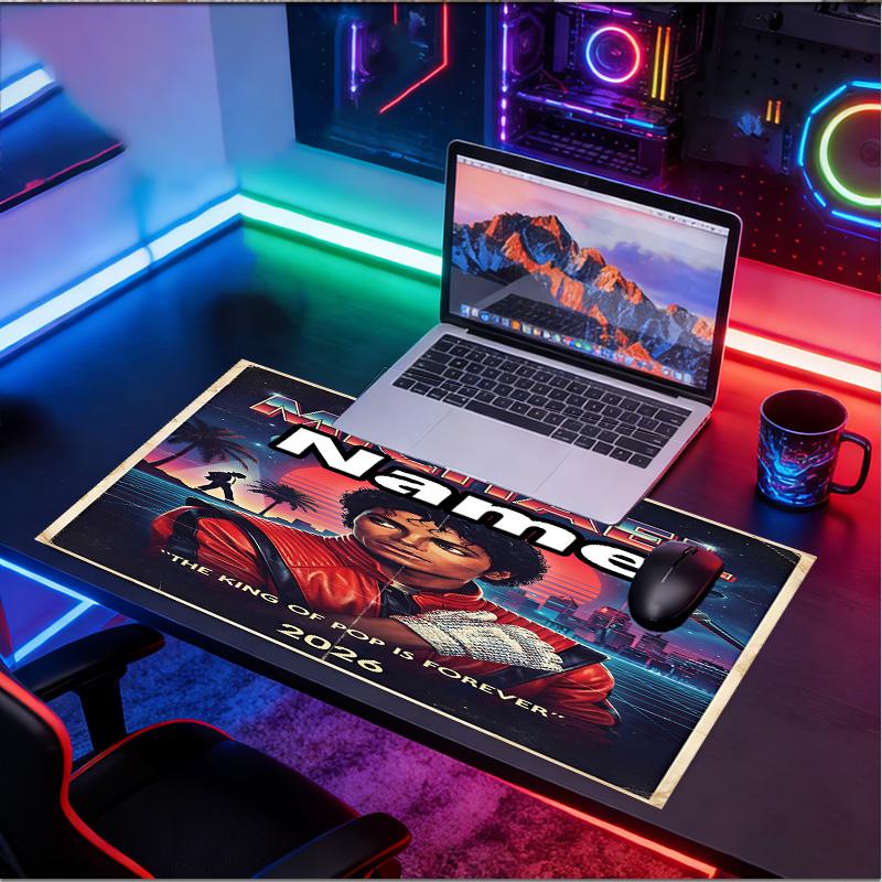 Custom Name Personalized Michael Jackson Pattern Mousepad, Laptop PC Desk Mat, Decorative Desk Mat for Home Keyboard Pad Gift