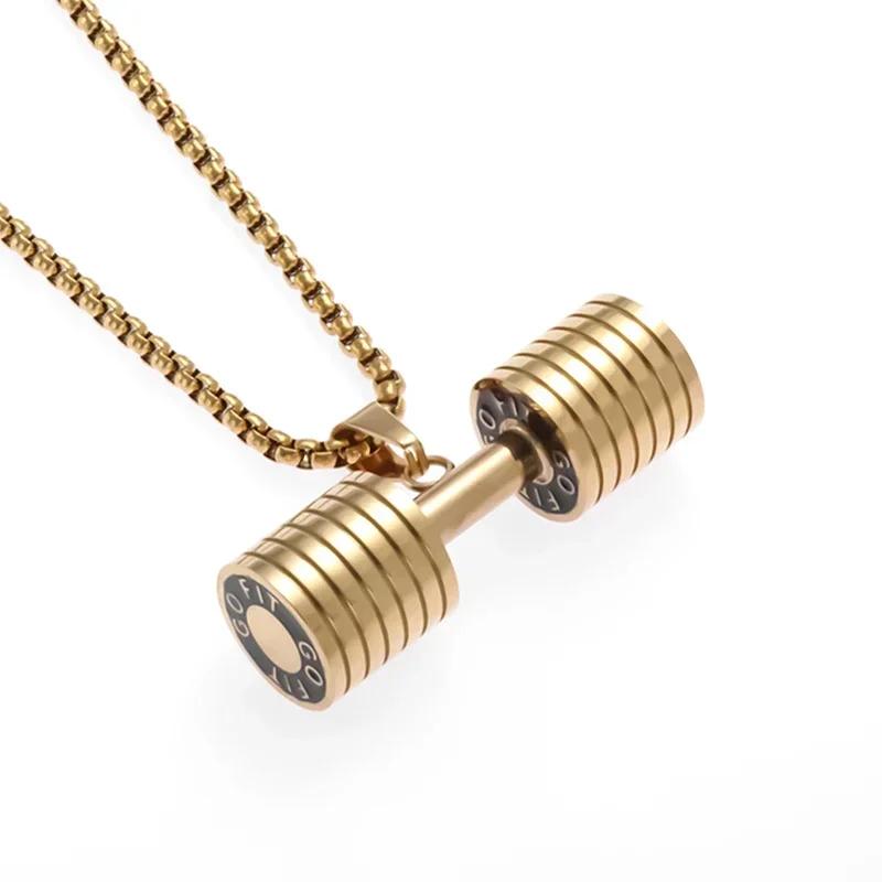 Coole Titanstahl Kurzhantel Anhänger Halskette Langhantel Fitness Anhänger für Männer und Frauen Freizeit Sport Punk Schmuck