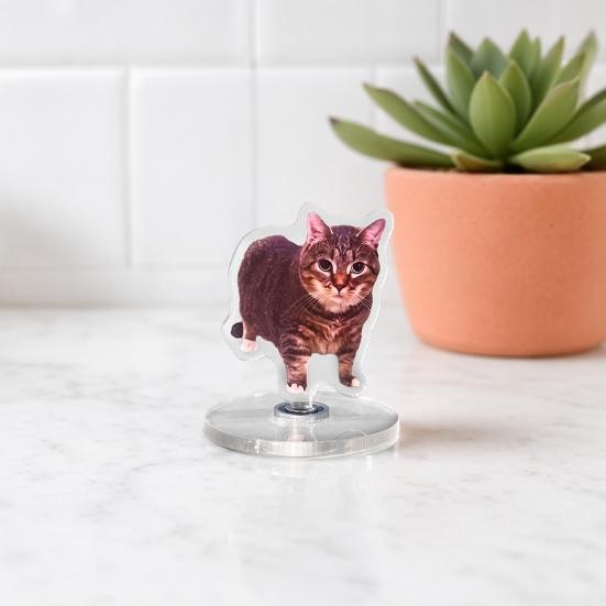 jijijing 2D Flat Rotating Acrylic Cat Sign for Car Dashboard, Desk Decor, Cute Print Tabletop Centerpiece with Base Home Office, Interior Gift Lovers