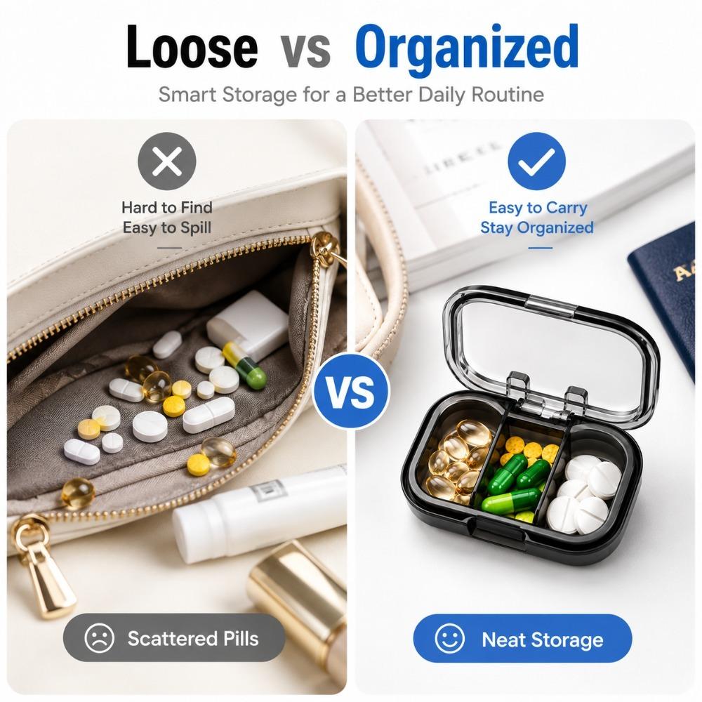 Travel Pill Storage Case Mini Waterproof Medicine Organizer with Separate Compartments for Home Office Outdoor and Vacation Use