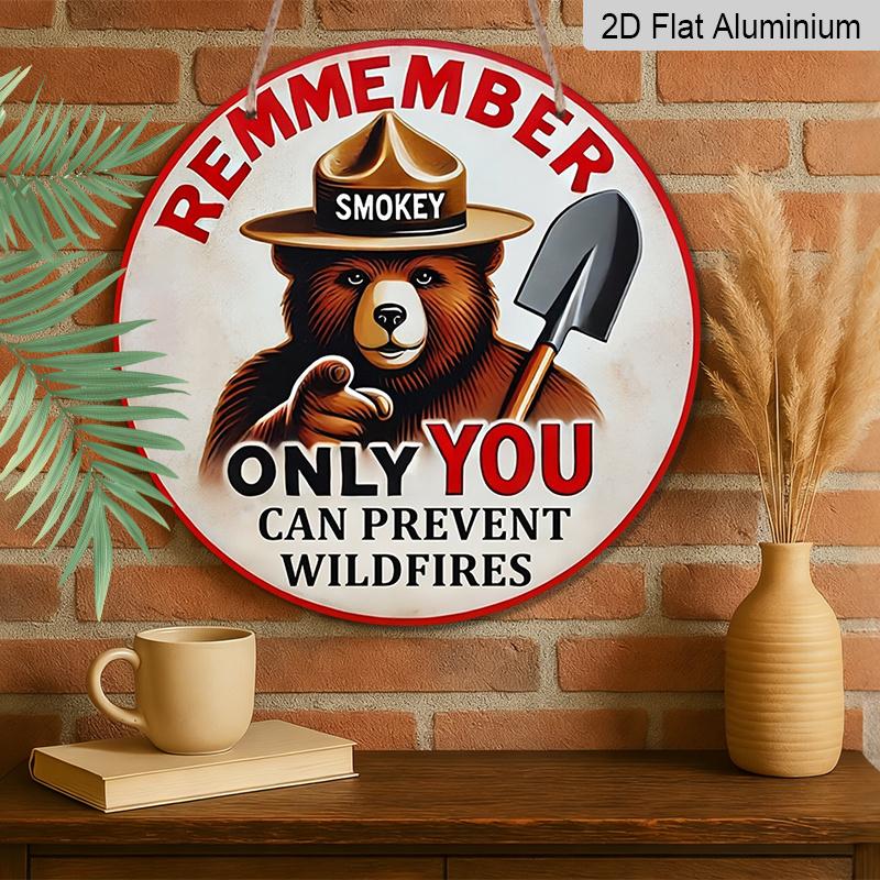 2D Flat, 1pc Print Round Aluminum Decorative Sign, Forest Fire Prevention Theme, Don't Let Wildfires Rage, Perfect for Cabin, Campground, Patio