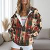 Womens Oversized Hooded Zip-Up Sweatshirt With Christmas Print Plus Size Long Sleeve Casual Top