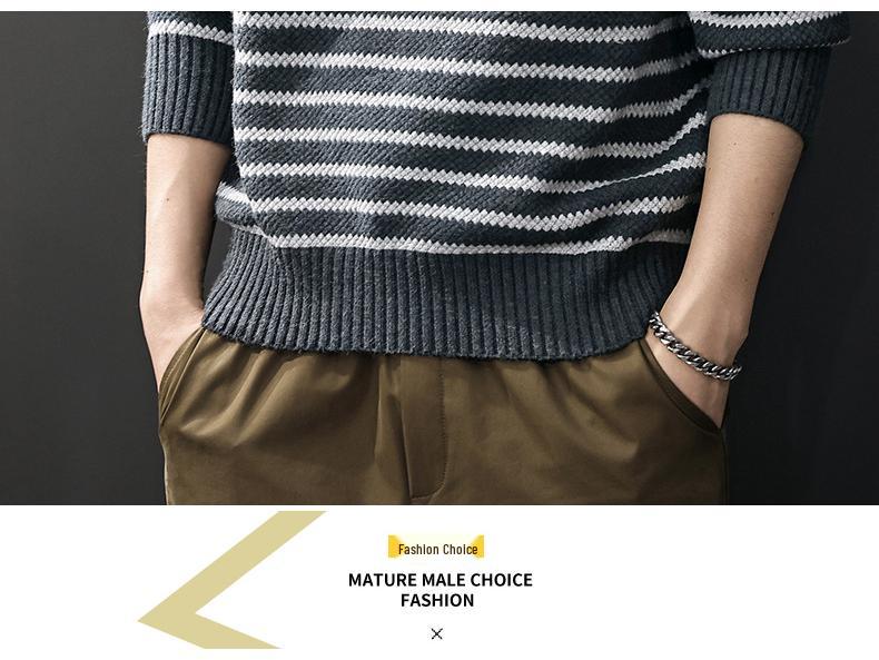 2025 Men's Striped Heavy Gauge Sweater: Autumn/Winter Long Sleeve Knit Base Layer