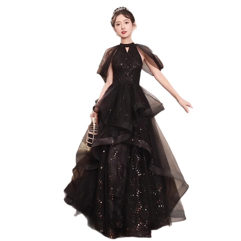 Black Evening Dress Banquet 1011 Summer Summer New Temperament Annual Meeting Host Small Dress Dress Women's High-end Performance Dress