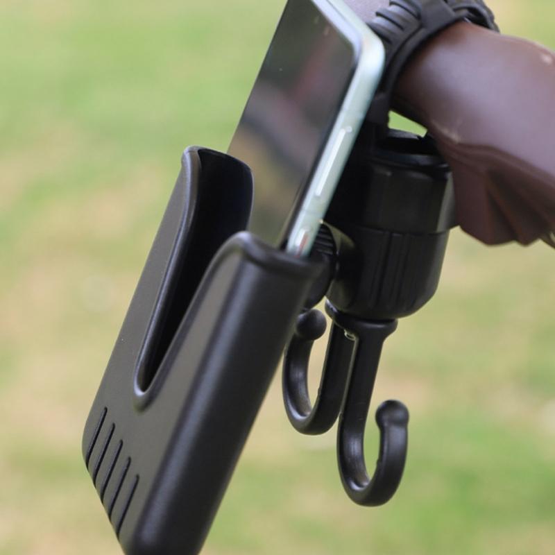 Multifunctional Baby Strollers Accessory Double Hook and Rotatable Phone Stand Bracket for Easy Shopping and Walking