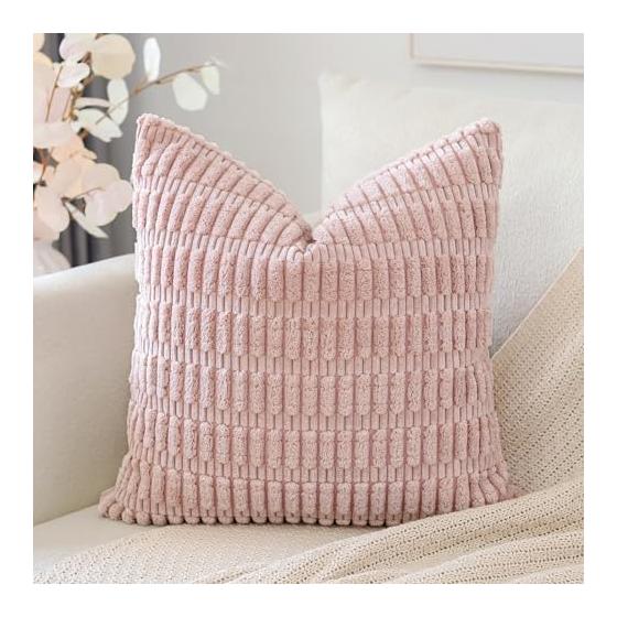 Otostar Cushion Cover 45x45cm 1 Piece Plain Stylish Cute Corduroy Modern Zippered Interior Decorative Pillow Cover (45x45, Pink)