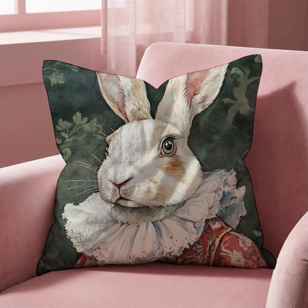 R-Retro Rabbit Portrait ARTWORK Cushion Cover Multi-Scene Pillow Cover for Home & Car - Reversible, Soft & Durable for Daily Use