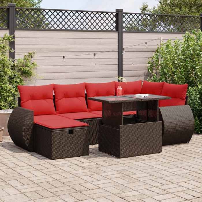 VidaXL Salon de jardin avec coussins 7 pcs marron résine tressée, ensemble de canapés d'extérieur, salon de jardin 3327904