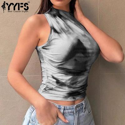 Moda damska Casual Lato Wiosna Kolor Bloki Nadruk Bez rękawów O-Neck Bluzki i koszule