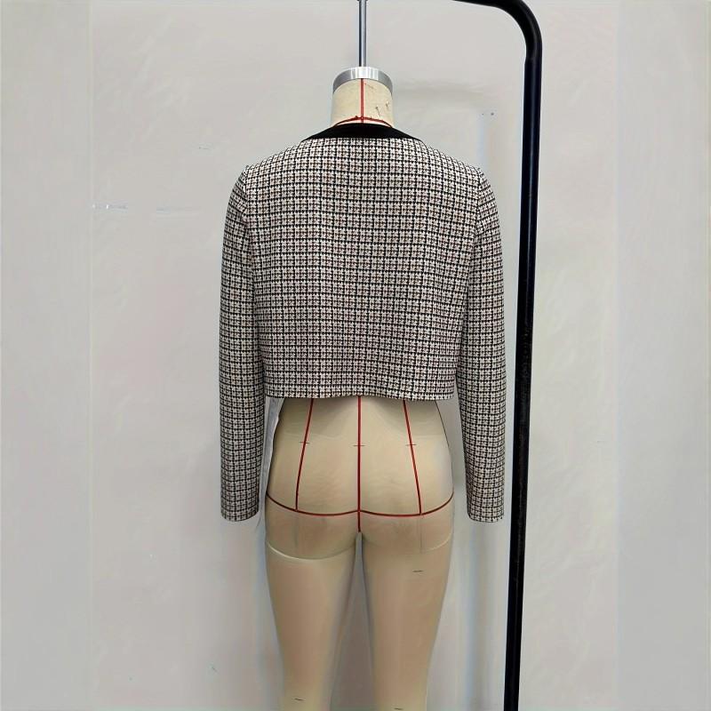 Classic Round Neck Metal Button Womens Printed Elegant Short Jacket Long Sleeve Open Front Coat