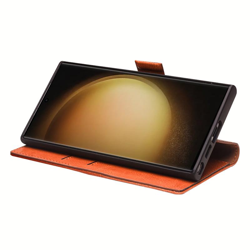 

QIALINO For Samsung Galaxy S23 Genuine Cow Leather Flip Cover Wallet Stand Phone Case Black