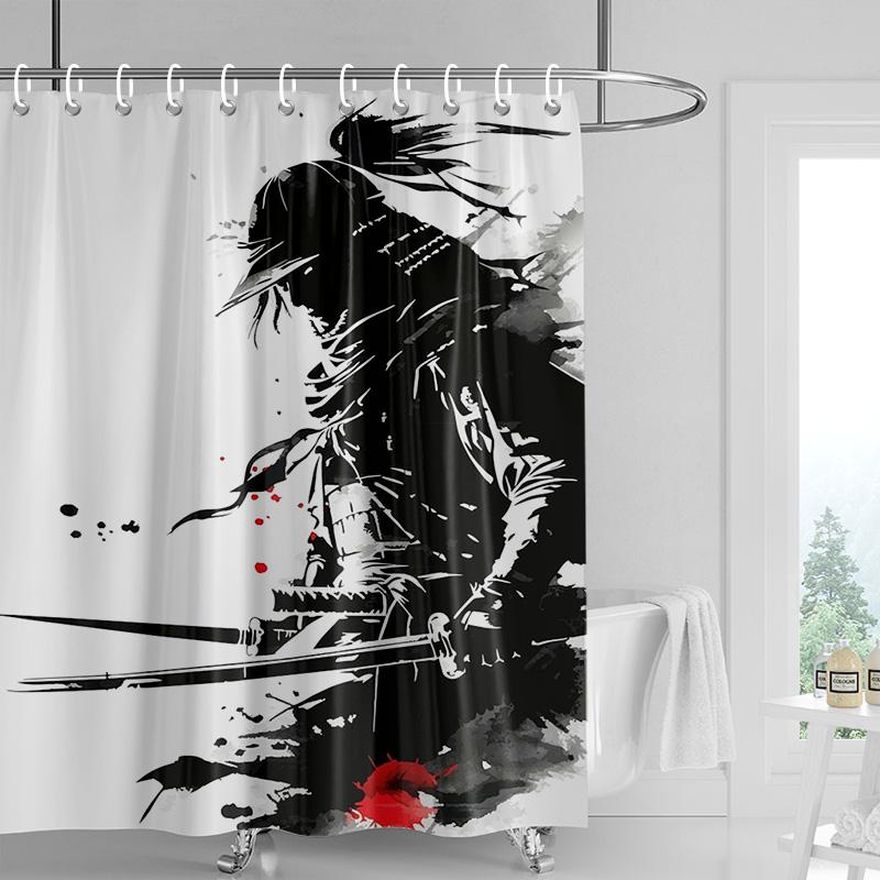 Duschvorhang im japanischen Stil mit Gogi Retro-Charakterdruck, farbecht, Badezimmer-Trennvorhang für Hotel-Heimdekoration