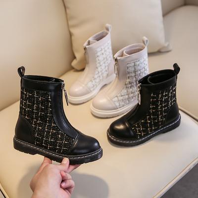 Stivaletti Corti da Bambino con Cerniera Frontale Autunno Scarpe da Bambino Moda Pelle Stivali Singoli da Ragazza Stile Britannico