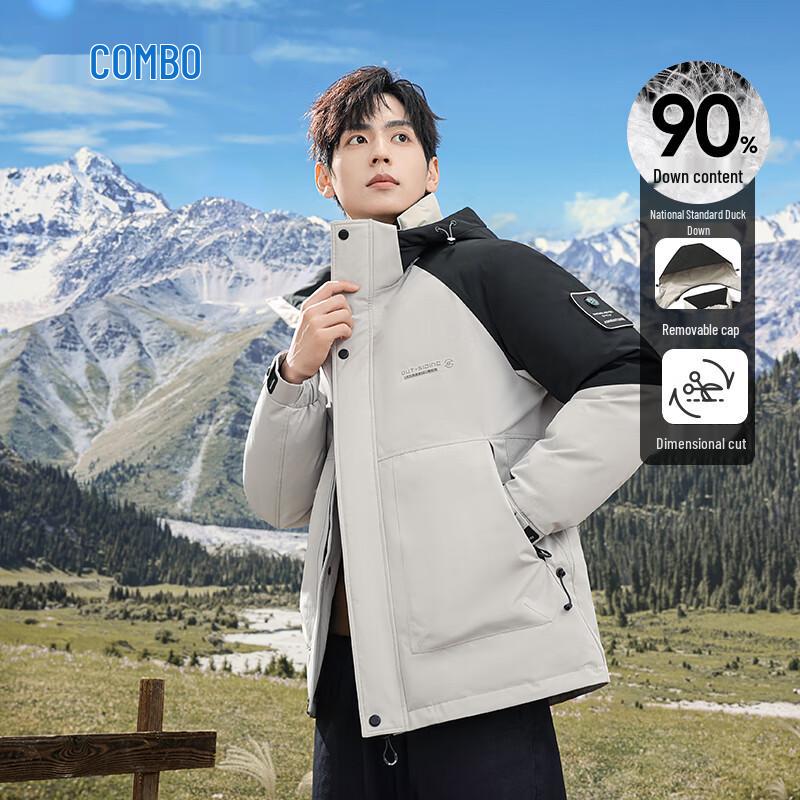 Men s Detachable Hooded Spliced Down Jacket L