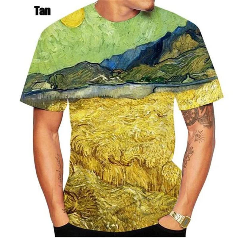 

Art Oil Painting Pattern T Shirt For Men Starry Sky Sunflower Portrait 3D Printed 6XL