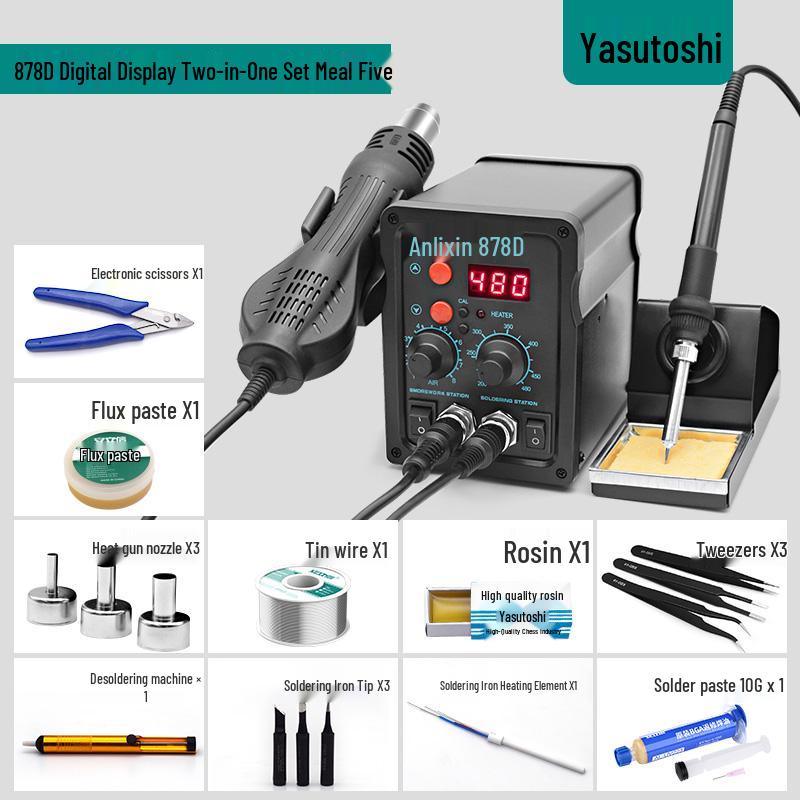 Anli Xin 878D/858D Hot Air & Soldering Station Combo for Lead-Free Mobile & PC Welding