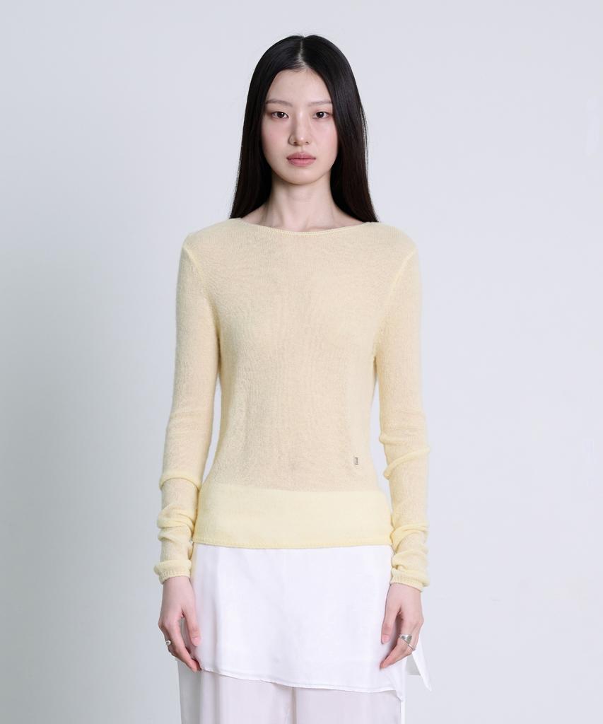 Deoaeteus Alpaca Wool Sheer Boatneck Pullover_Yellow