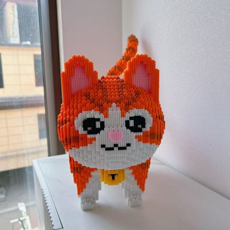New Orange Blossom Cat Cute Pet Micro Diamond Building Block Desktop Home Decoration Children's Toys Kids Birthday Gifts