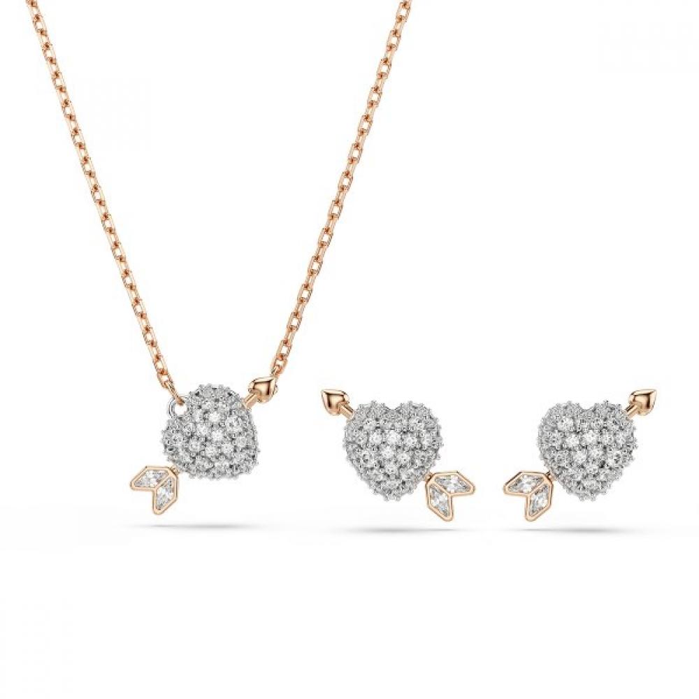 Swarovski Heart With Arrow Rose Gold Tone Set 5745580