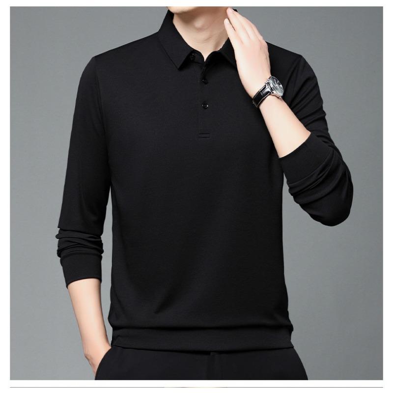 Men S Long Sleeve Polo Shirt Solid Color Casual Basic Style
