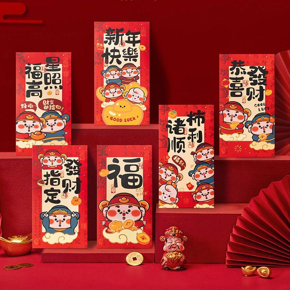 6pcs Chinese Style 2025 New Year Money Pocket Calligraphy Red Packets  Spring Festival Supplies