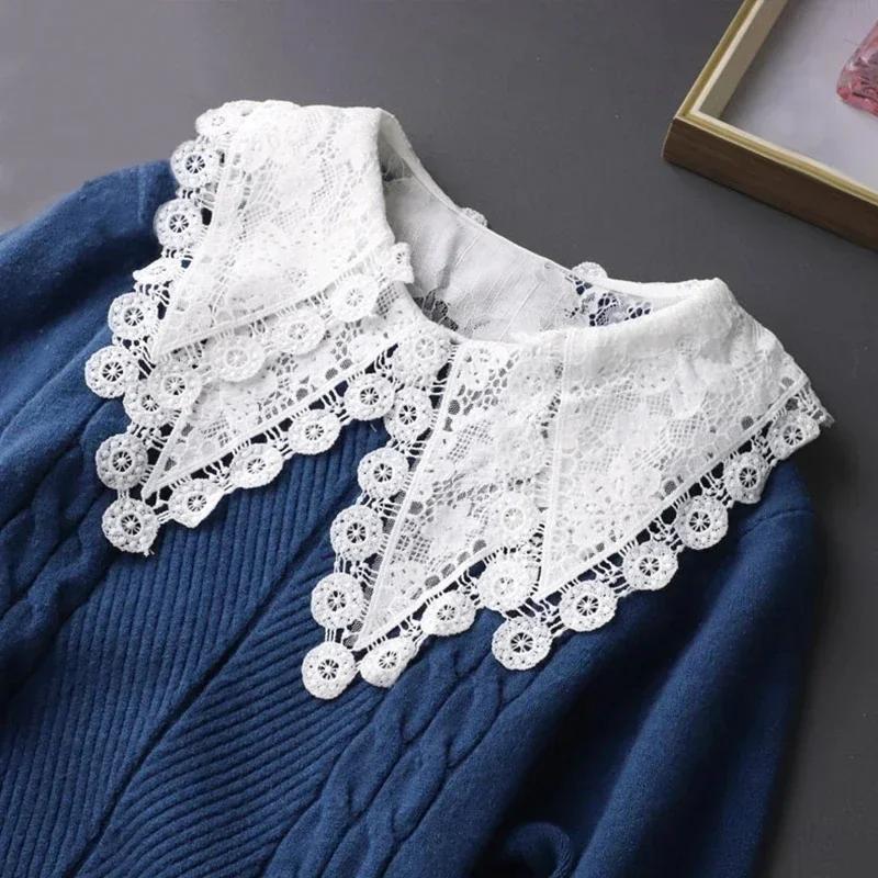 Lace Novelty Fake Collar for Women Shirt Front Ties Detachable Collar Stand Dress Sweater Girls False Collar