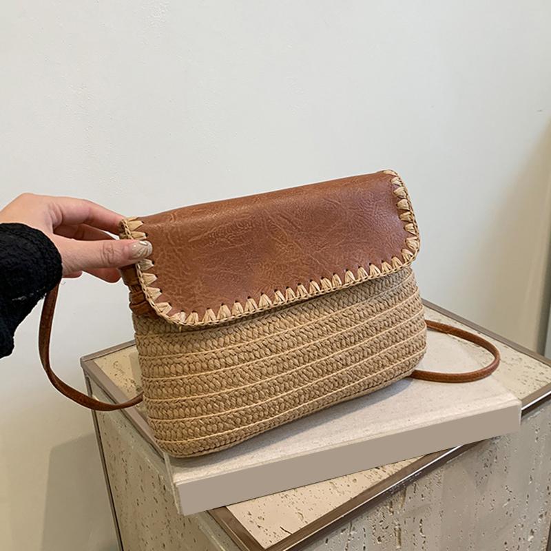 

Соломенная коса Повседневные сумки через плечо Большой емкости Летние сумки-тоут для женщин Модная простая пляжная сумка 25*6*18cm хаки