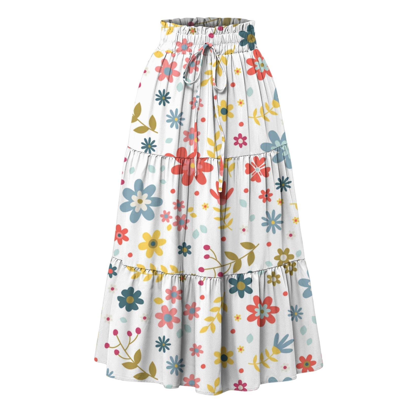 

Жіноча модна повсякденна вільна спідниця без кишень із зав’язками та еластичною талією з квітковим принтом L бежевий