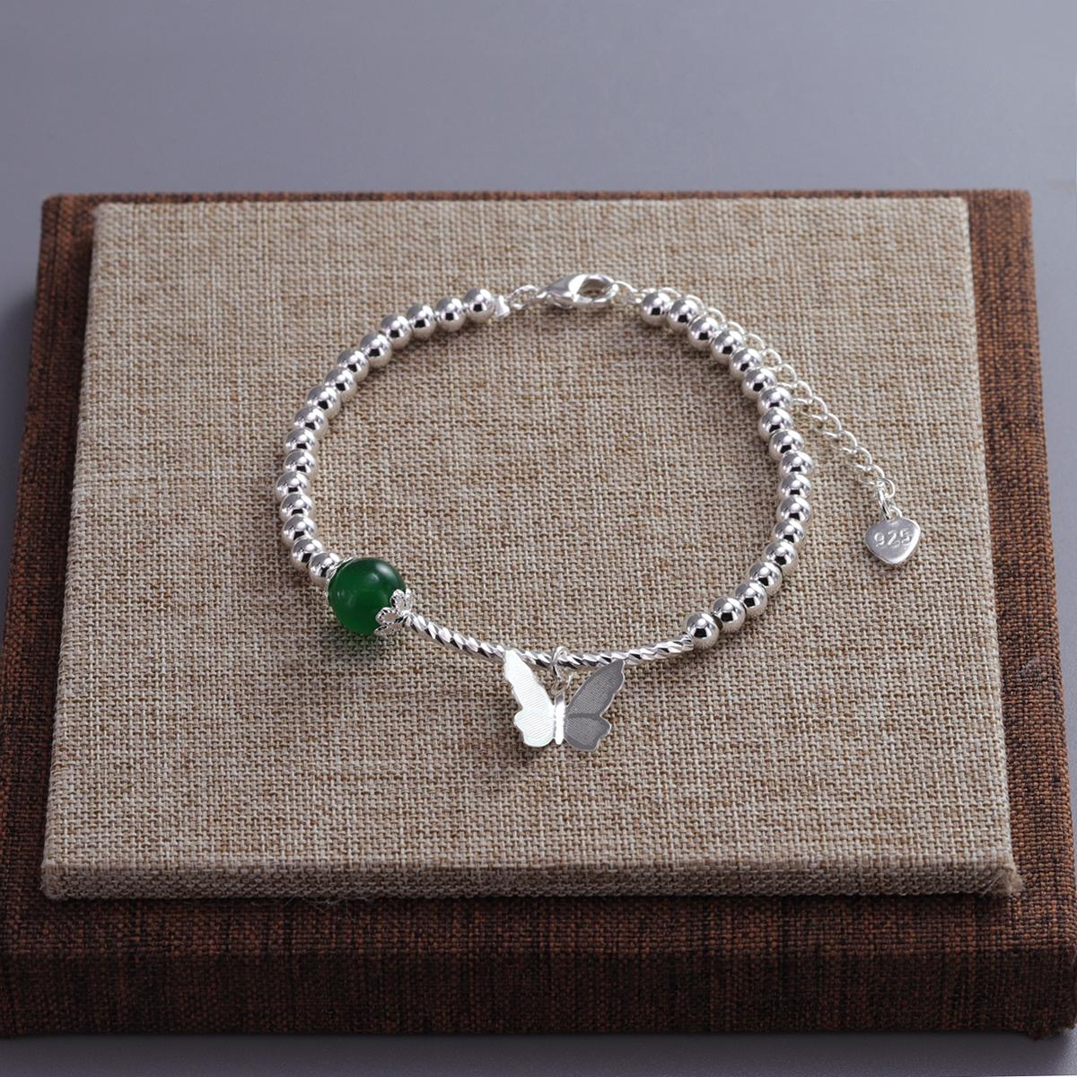 PANJBJ 925 Sterling Silver Shell Pearl Chrysoprase Bracelet For Women Gift Love Heart Butterfly Pendant Jewelry Wholesale