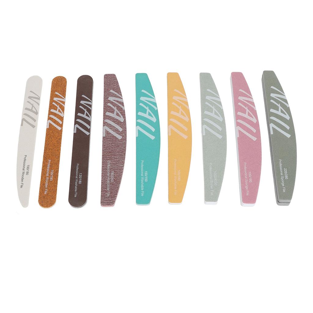 9 Piece Nail File Set Different Shape Professional Manicure Tools Washable Nail Buffer Set for Acryl