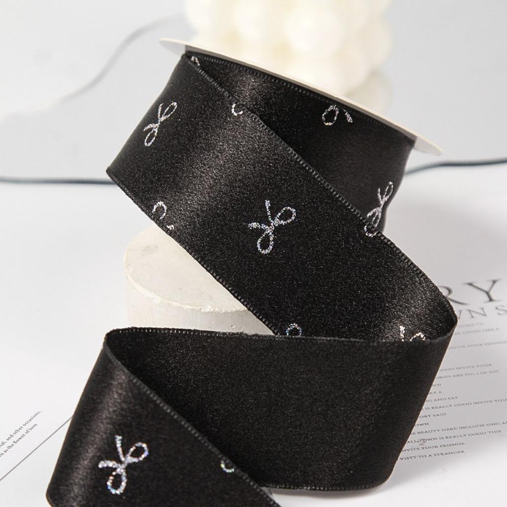 Bow Print Gift Wrapping Ribbons 10 yards Silk Ribbon Decoration Silver Foil Bow Ribbons  Gift