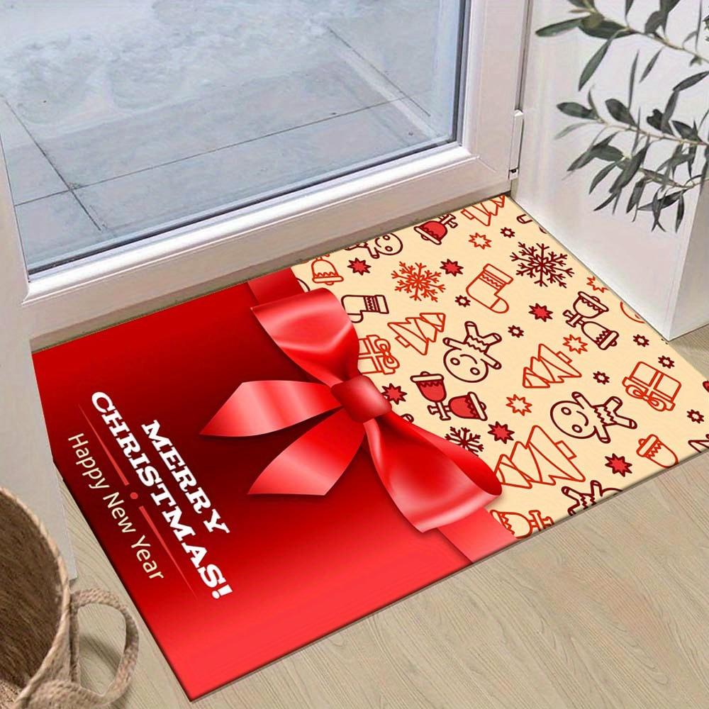

1pc Christmas Themed Rug, Merry Christmas and Red Bow Gift Print, Bedside Carpet, Non slip Laundry Room Mat, Machine Washable Water Absorbin 60cm by 90cm