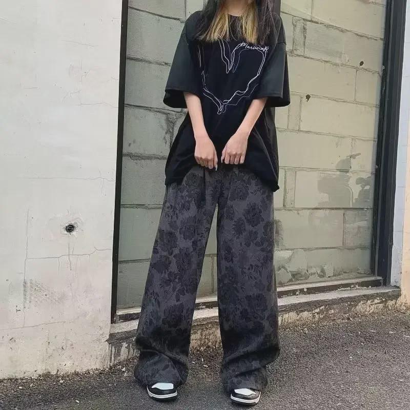 Unisex Corduroy Retro Wide-Leg Printed Pants
