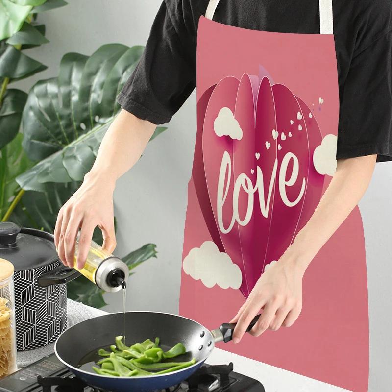 Damen Herren Frohen Valentinstag Küchenschürzen Haushaltsreinigung Schürze zum Kochen Backen Schürze Antifouling-Schürze