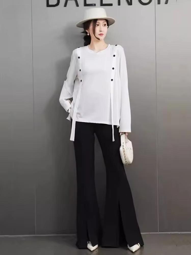 

Футболка XITAO Straps Button O-neck с однотонным принтом GMM1257 One Size белый