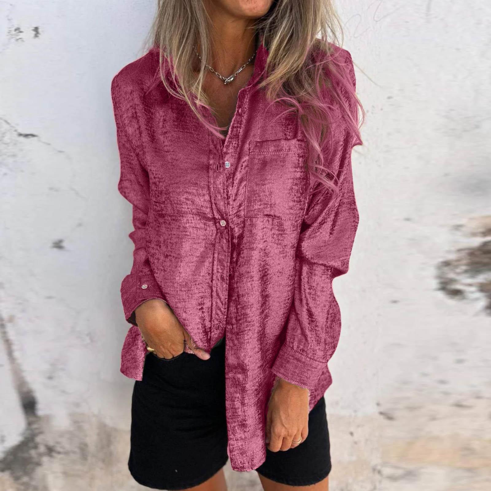 

Женская модная однотонная повседневная рубашка с бархатным воротником и длинными рукавами S розовый