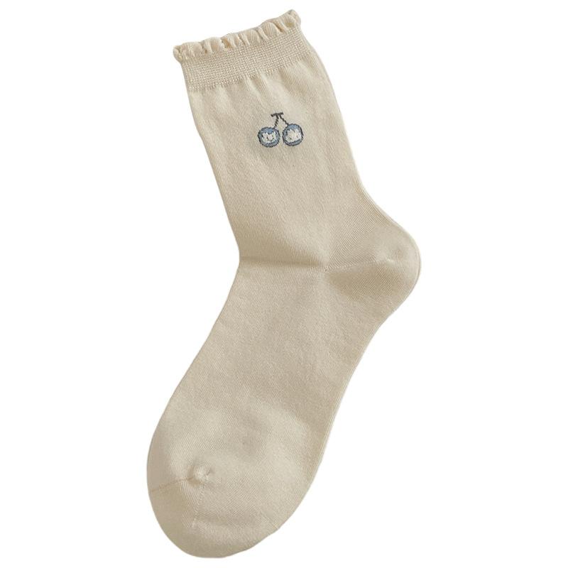 Cream-colored Mid-calf Socks, Cute Pile Socks, Spring-autumn Simple Cartoon Pile Socks
