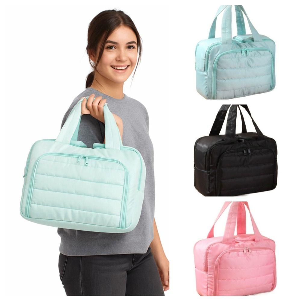 Solid Color Handheld Cosmetic Bag Nylon Make Up Pouch Bag Wash Bag Portable Toiletry Bag  Storage