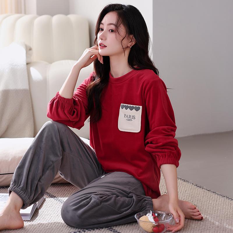 Island Fleece Pajamas Women'S Autumn And Winter Thin Fleece Warm Can Be Worn Outside Loungewear Winter Women'S Coral Fleece Casual Suit