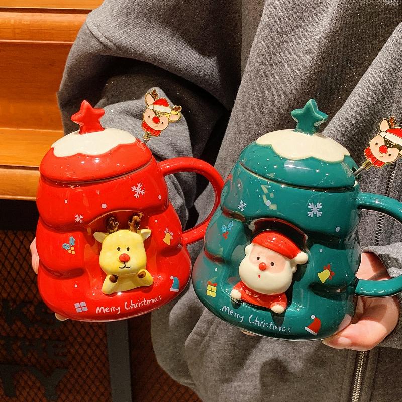 Creative Christmas Cup High Precision Cartoon Ceramic Cup Gift Practical Gift Mug with Lid Spoon Gift Gift Box Pack