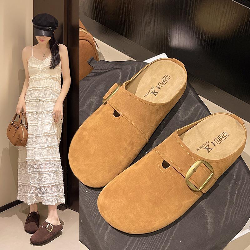 Mode 2025 Neue Damen Weichsohle Outdoor Tragbare Hausschuhe Halbslipper Flachkopf Bedeckt Sommer Retro-Stil Slipper