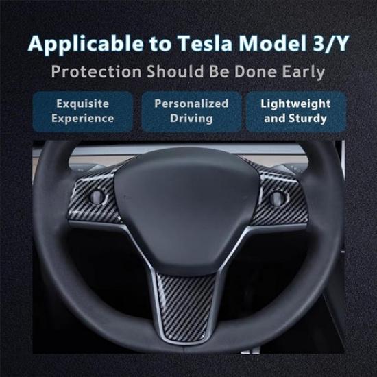 Fit For Tesla Model 3 Y 2017- Gloss Carbon Fiber Steering Wheel Cover Trim