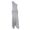 Graues Off-Shoulder-Oberteil und langer Rock Zweiteiler-Set