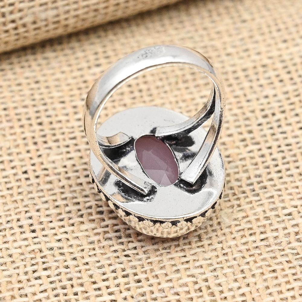 Pink Chalcedony Gemstone Handmade Jewelry 925 Sterling Silver Ring For Women