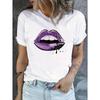Lip Print Crew Neck T-shirt, Casual Short Sleeve Top For Spring & Summer, Women's Clothing