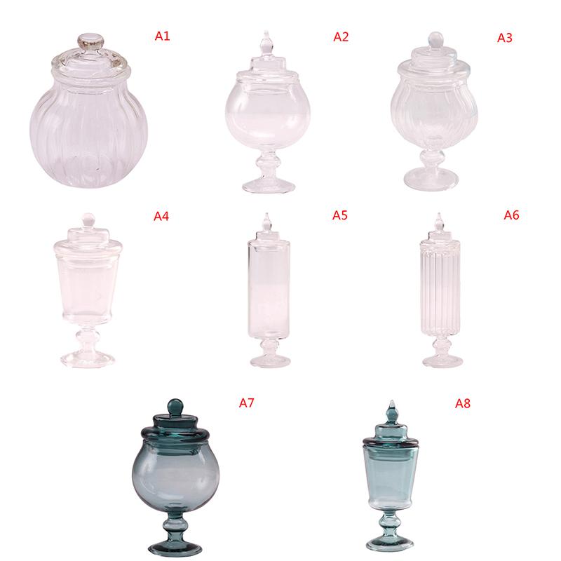 1/12 Dollhouse Miniature Glass Jar Retro Gummy Candy Biscuit Jar Bottle Modle Toy Kitchen Furniture Doll House Decor Accessoires