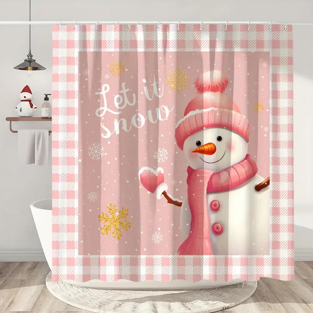 Happy Christmas Holiday Shower Curtain Christmas Tree Cedar Holiday Gift Polyester Home Shower Curtain Bathroom Decor with Hooks