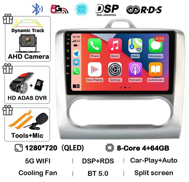Android 14 Carplay Auto Car Radio For Ford Focus 2 3 Mk2 Mk3 2004 2005-2011 WIFI+4G Multimedia GPS 2 Din Autoradio Player Stereo